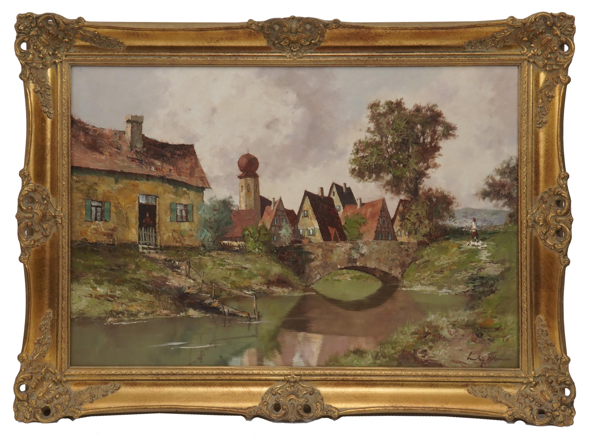 HUNGARIAN RURAL HOUSE OIL PAINTING BY LOUIS KLEIN PIC-0